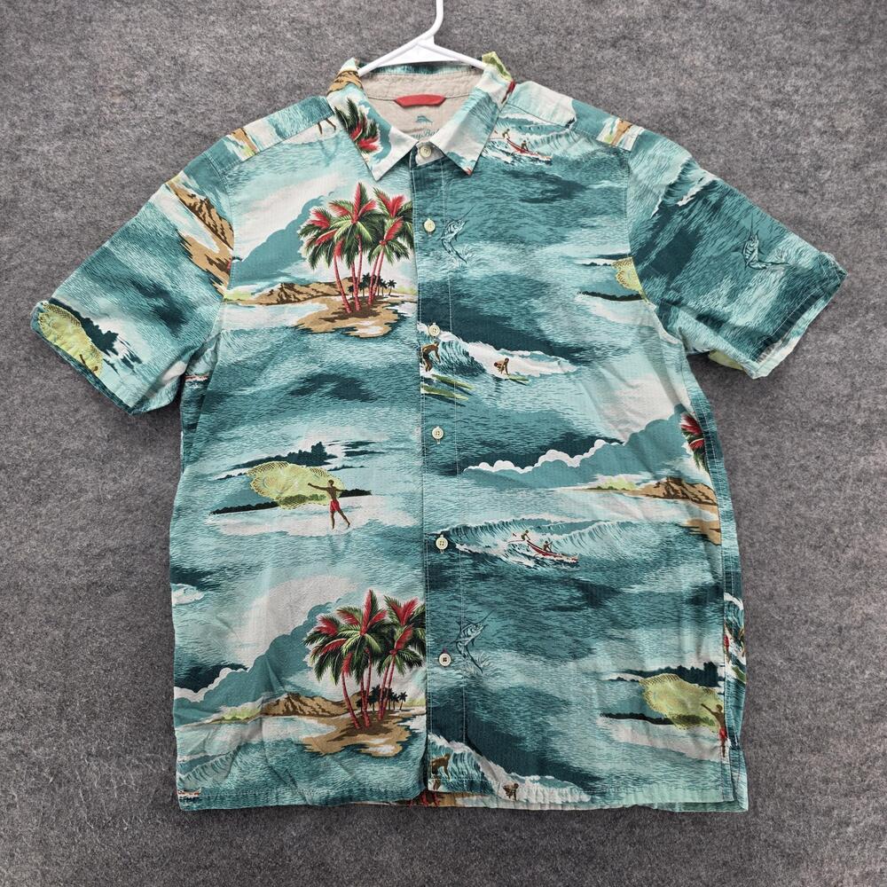 Tommy Bahama Relax Shirt Mens Medium Green Hawaiian Island Modern Fit Surf